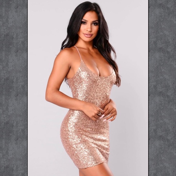 Rose Gold Sequin Dress - Small - Picture 2 of 4
